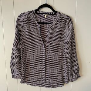 Joie Navy Printed Hanelli Silk Blouse Size XS